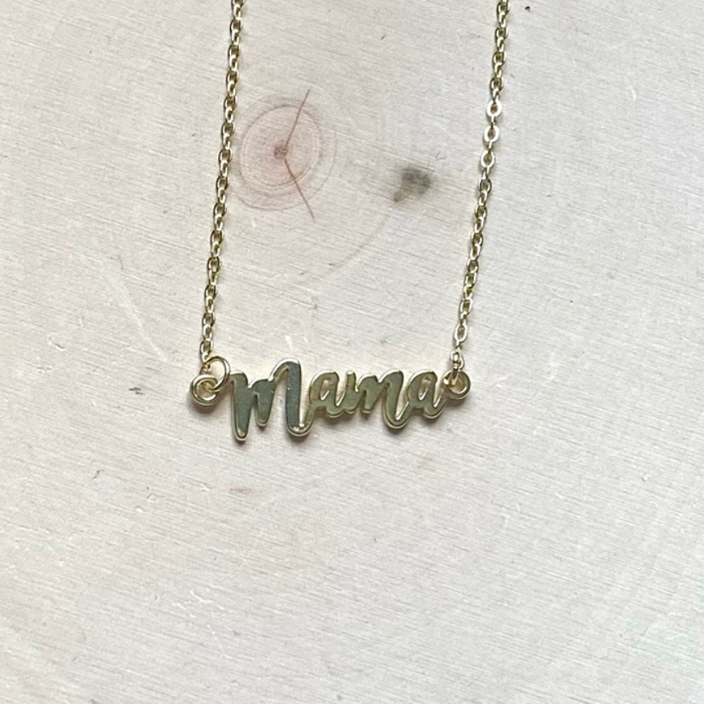 NEW Anthropologie 14k Mama Script Cursive Necklace Gold